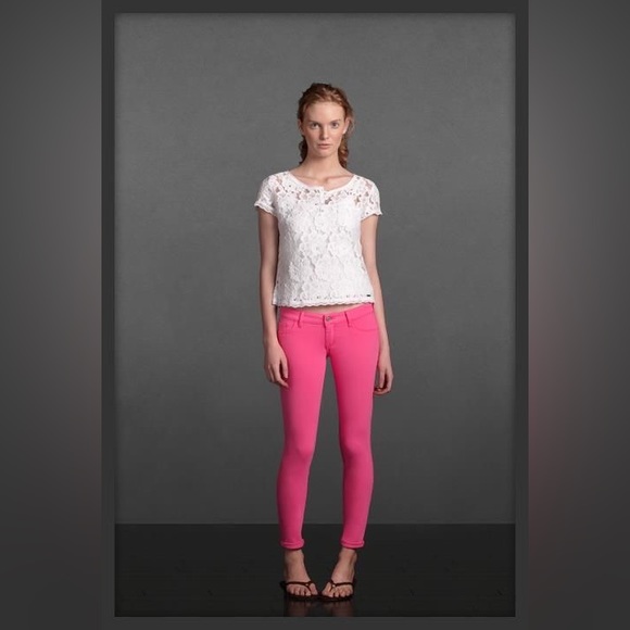 Y2K A&F Bright Neon Pink Skinny Jeans - Picture 2 of 12